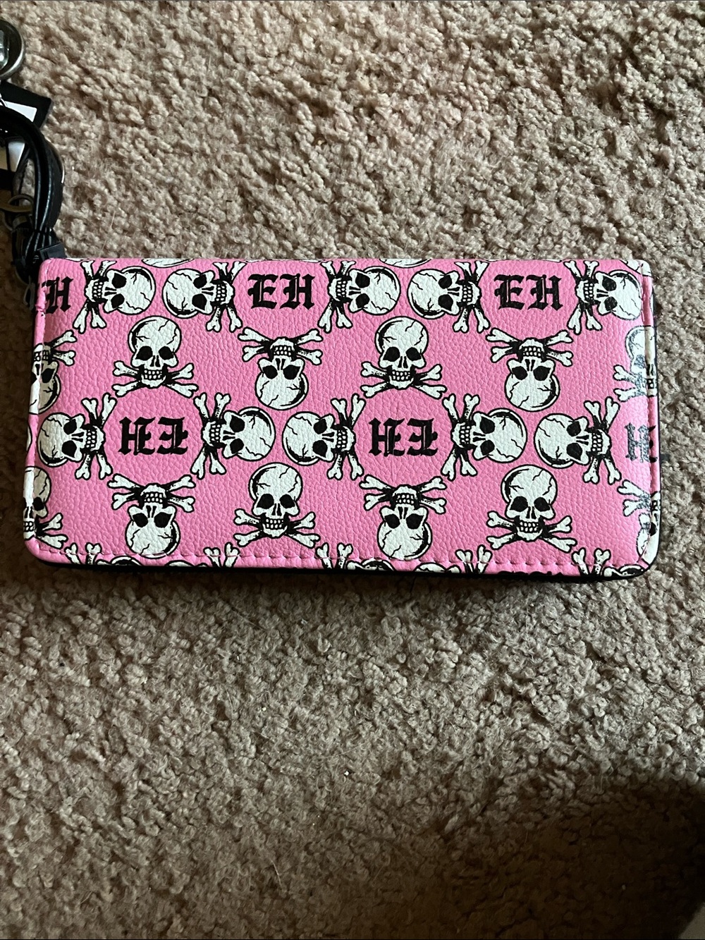 Ed Hardy Pink Skull Print Wristlet Phone Wallet